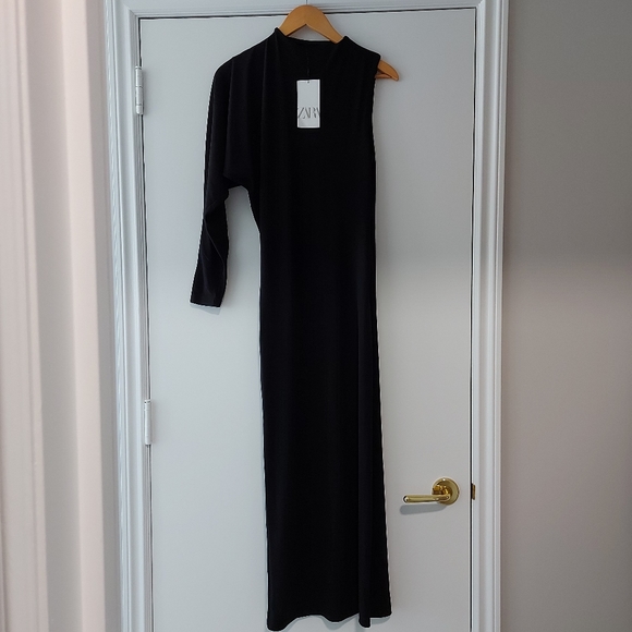 Zara Asymmetric Elegant Black Knit Midi Dress - Picture 11 of 13